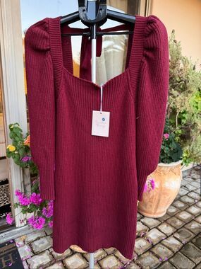 NWT Charles Henry burgundy ribbed sweater dress